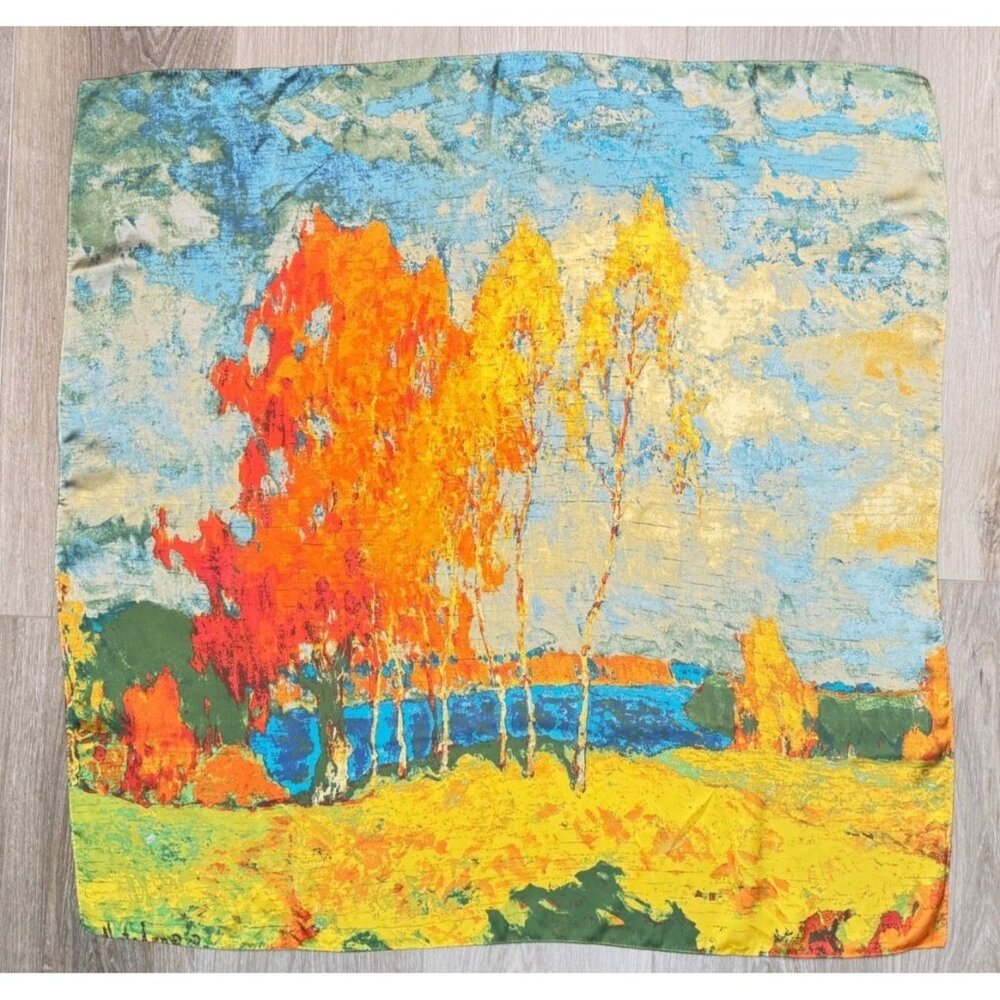 2/$30 NEW Abstract Landscape Scarf Vibrant Printed Silky Fashion Scarf Colors